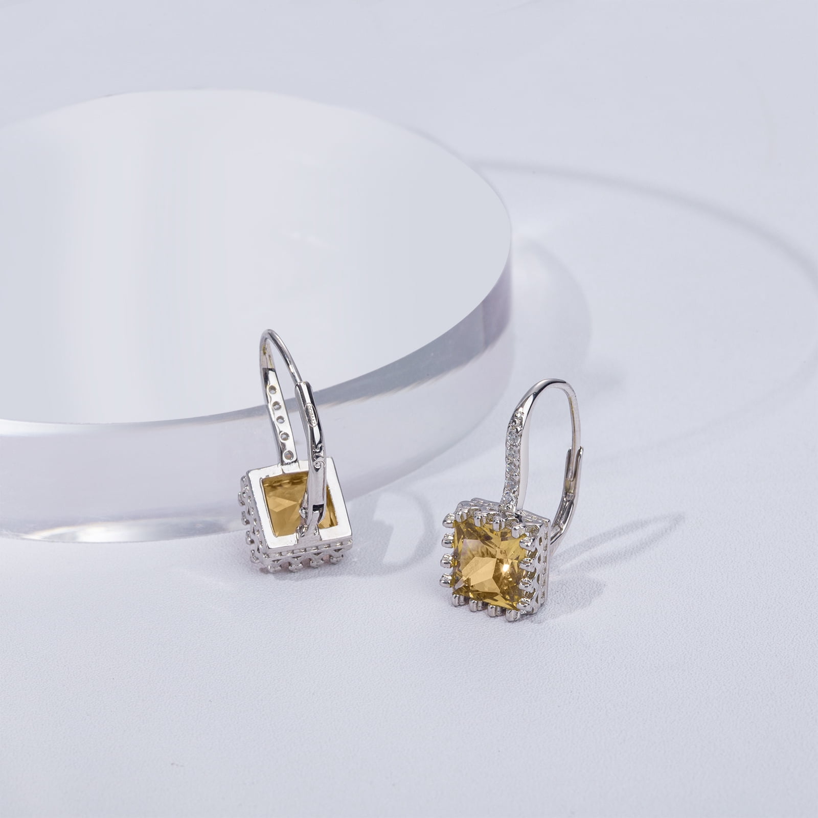 925 Sterling Silver Lever Back Earrings with Princess Cut Cubic Zirconia for Women