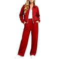 thumbnail image 3 of Jerdar Womens 2 Piece Sweat Sets Collared Zip Jacket Wide Leg Sweatpants Oversized Side Pockets Spring Fall Airport Travel Outfits XL, 3 of 9