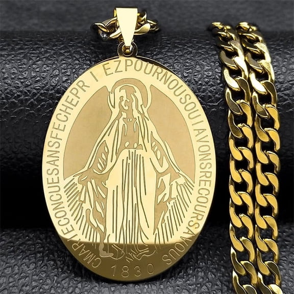 Virgin Mary Christian Necklace for Women Men 14K Yellow Gold Our Lady Religious Pendant Necklaces Jewelry