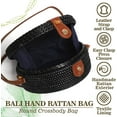 thumbnail image 2 of Nvzi Bolso de ratán redondo tejido a mano para mujer con correa de cuero, bolso de mano cruzado de paja, 2 of 4