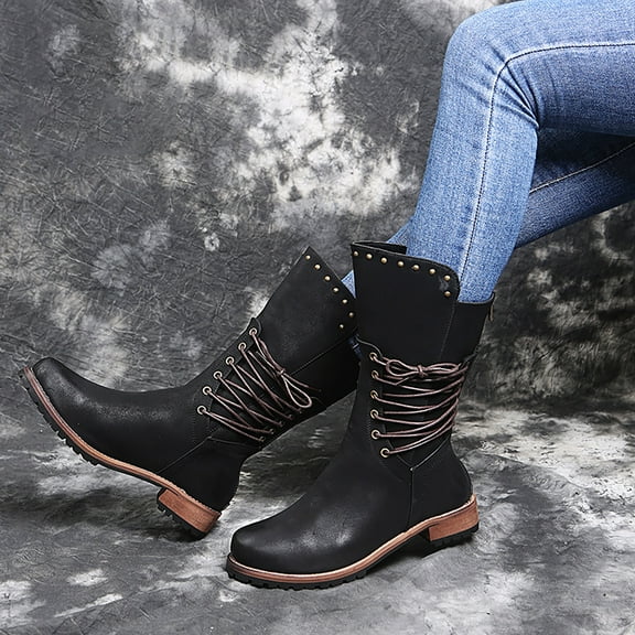 AXXD Work Shoes Women Soft Mid-Calf Boot Ankle Boots For Women Couples Low-Heeled Mid Calf Boots Autumn&Winter Daily Boots For Rollback