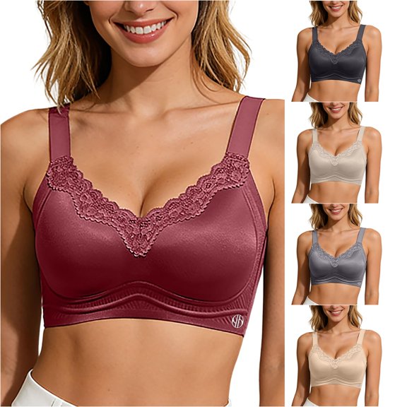 Afdoent Bras for Women Wireless No Underwire Bra for V Neck Lace Supportive Seamless Comfortable Tshirt Bra