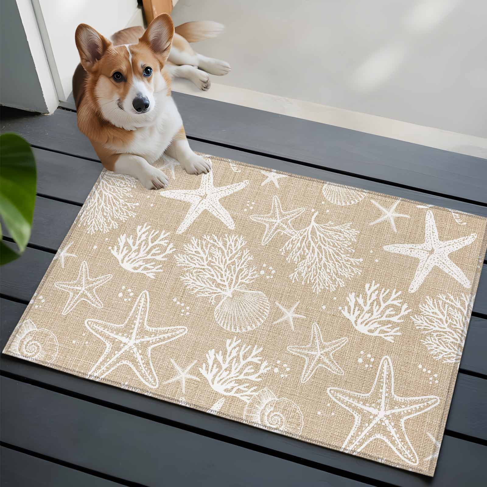 Rustic Coastal Entryway Rug 2'x3'&nbsp; Non Slip Front Door Mats, Sea Nautical Summer Beach Starfish Coral Entrance Rugs Indoor Outdoor Carpet, Washable Floor Mats Small Area Rug for Bedroom Kitchen
