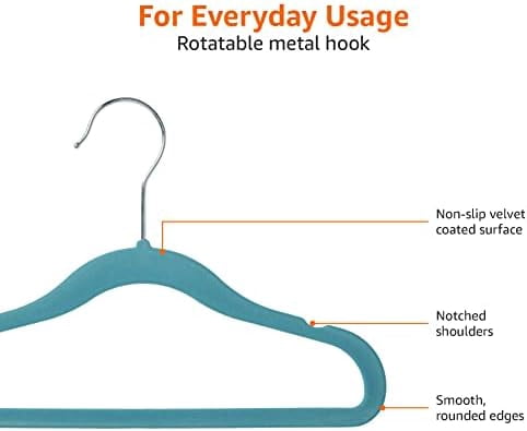Basics Kids Velvet, Non-Slip Clothes Hangers for Infant and Toddler, 11.6 inches (for Baby Clothes), 50 Count, Blue (Pack of 4)