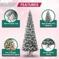 thumbnail image 4 of 9ft Slim Snow Flocked Christmas Tree with Lights, Frosted Skinny Pencil Christmas Tree Prelit with 1455 Branch Tips, 500 Warm Lights and Metal Stand by Homestock, 4 of 8
