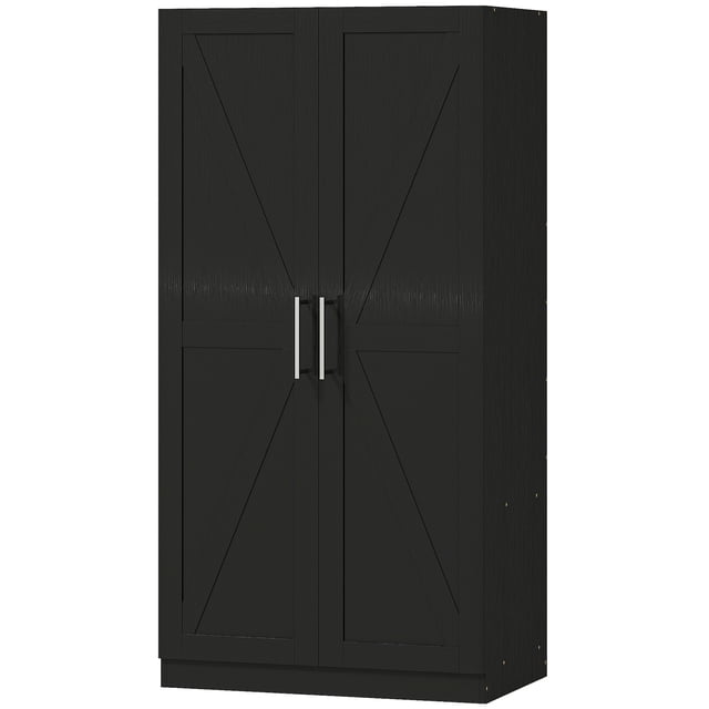 CoSoTower Armoire Garde-Robe avec 2 Portes de Grange et Tringle, Armoire Garde-Robe Style Ferme pour Chambre, Effet Bois Noir