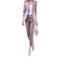 thumbnail image 7 of AZoiNM Women's 2 Piece Satin Blazer Suit Set, One-Button Lapel Blazer Jacket & Straight Leg Pants, Slim Fit Formal Business Outfits for Work Office Interview, 7 of 7