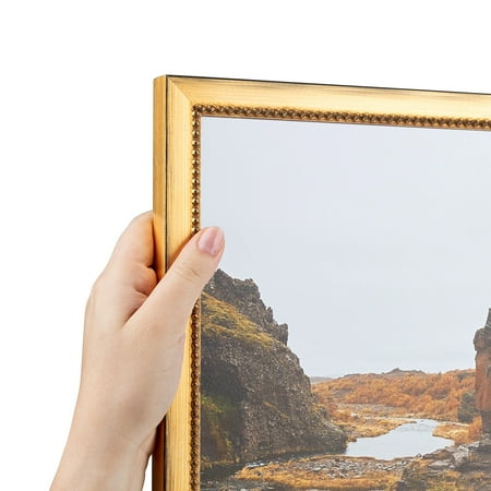 ArtToFrames 19" x 36" Gold Square with Beads Picture Frame, 19x36 inch Gold Wood Poster Frame (WOM-5020)