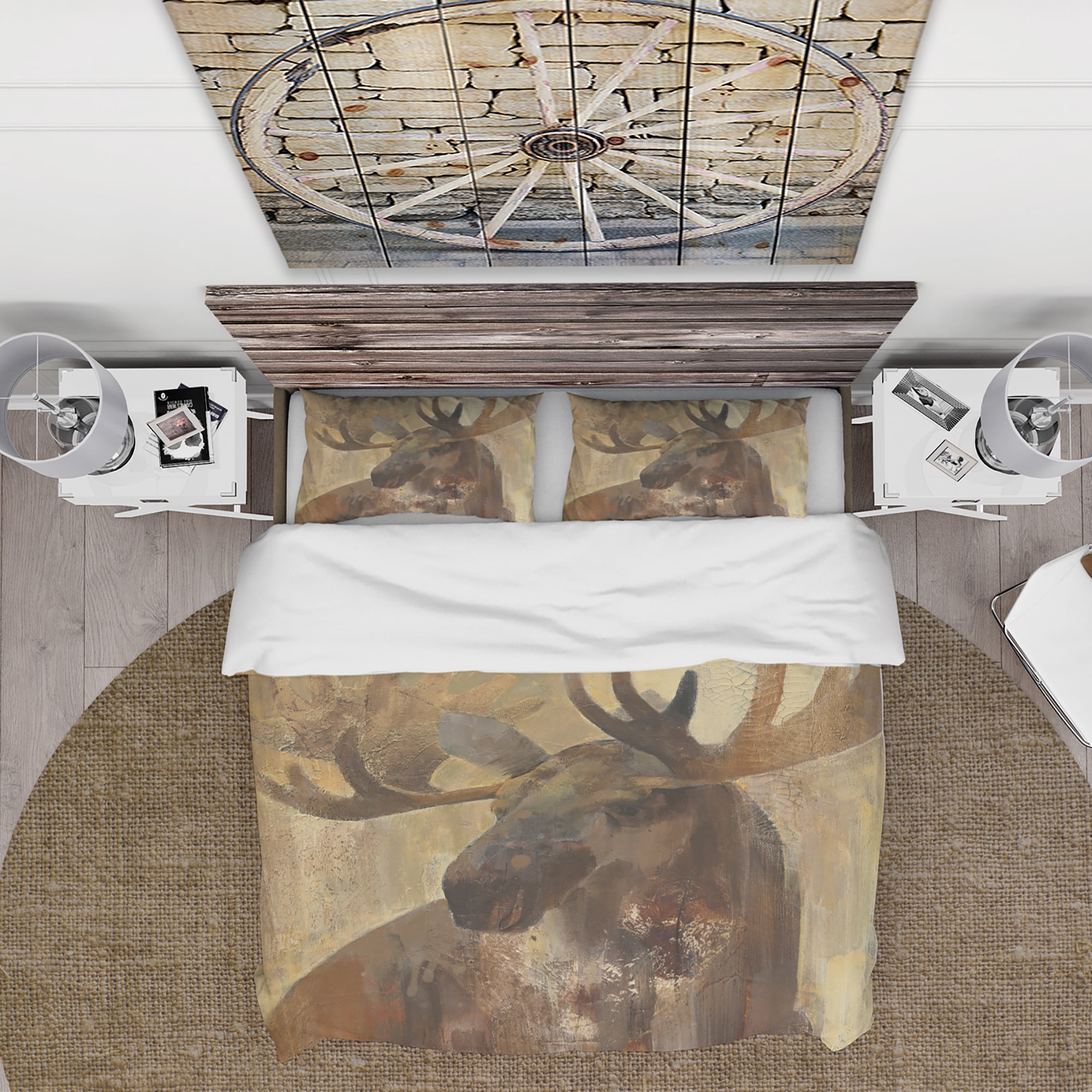 Designart 'Into the Wild Gold Moose' Farmhouse Duvet Cover Set
