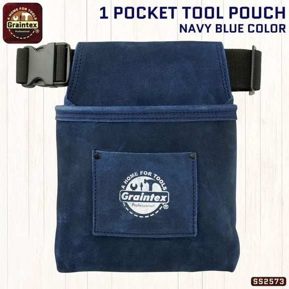 Graintex SS2573 :: 1 POCKET NAIL & TOOL POUCH NAVY BLUE COLOR SUEDE LEATHER WITH BELT