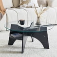 thumbnail image 3 of Noble House 31.5" Round Tempered Glass Coffee Table,Fan-Shaped Bracket,Black, 3 of 10