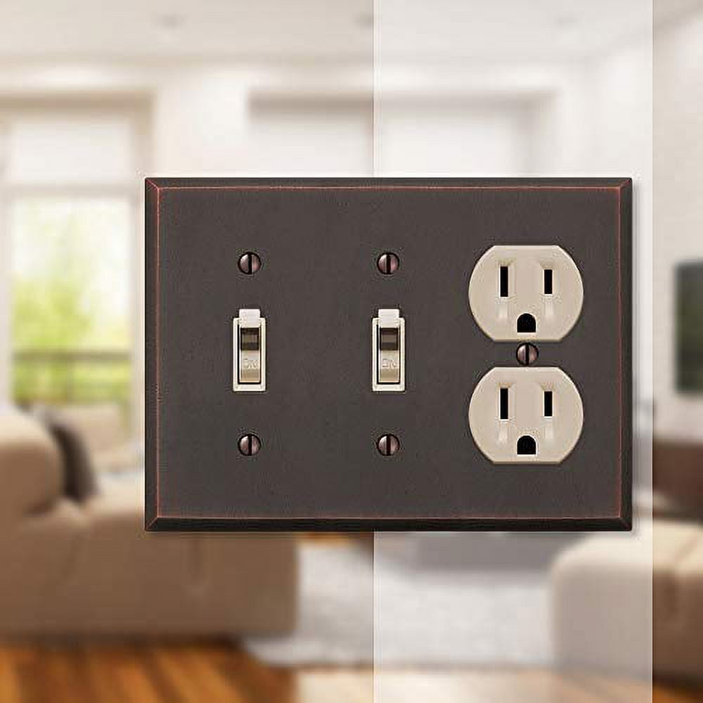 Amerelle 68TTDDB Manhattan Wallplate, 2 Toggle / 1 Duplex, Cast Metal, Aged Bronze, 1-Pack