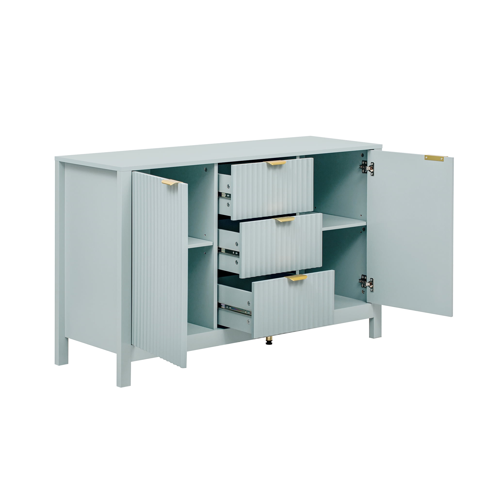 Euroco Sideboard Buffet Cabinet,47" Storage Cabinet with Adjustable Shelves,Metal Handles,3 Drawers and 2 Doors,Wood Console Table for Study,Hallway and Living Room,Cyan