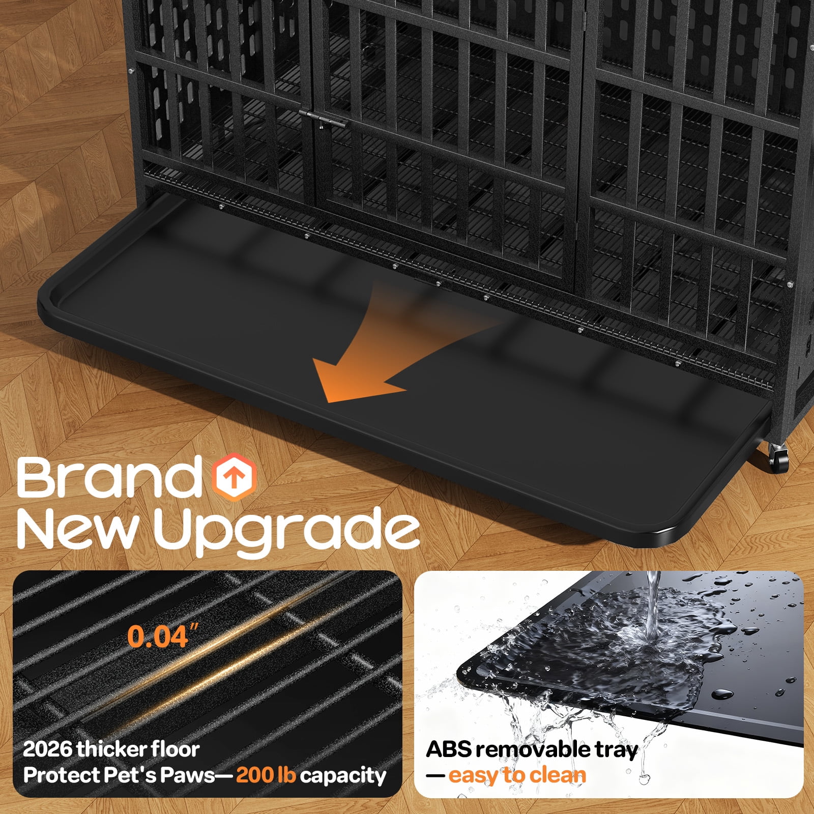 YOKWOK 48 Inch Heavy Duty Indestructible Dog Crate Cage, Chew Proof & Escape-Proof XL Kennel for High Anxiety Large Dogs, with Locking Wheels and Removable Tray for Indoor & Outdoor Use, Black