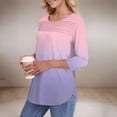 thumbnail image 6 of EANJE Shirts for Women Dressy 3/4 Length Sleeve Blouse Fall Crew Neck Pleated Front Tops Gradient Print Curved Hem Casual Loose Fit Tunic Tops Purple Pink 3XL, 6 of 6