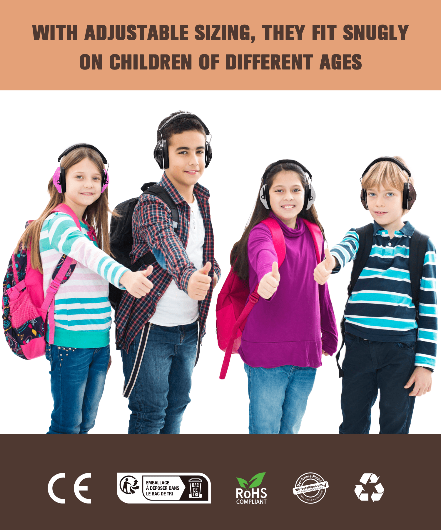 ZOHAN 032 Kids Noise Canceling Headphones, 28dB SNR Kids Earmuffs for Fireworks, Party, School-Brown