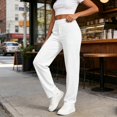 thumbnail image 4 of ZunFeo Womens High Waisted Straight Leg Pants with Pockets Cream White Elastic Waist Pull On Stretchy Casual Trousers for Business Office Work Everyday Spring Summer,Size M, 4 of 6
