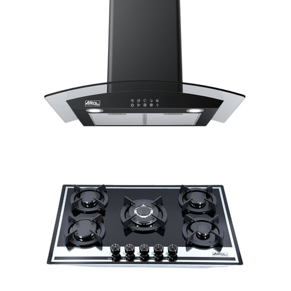 Combo Parrilla 5 Quemadores Y Campana 90 Cm Negra AROL