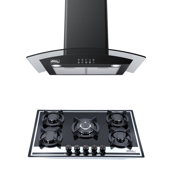 Combo Parrilla 5 Quemadores Y Campana 90 Cm Negra AROL