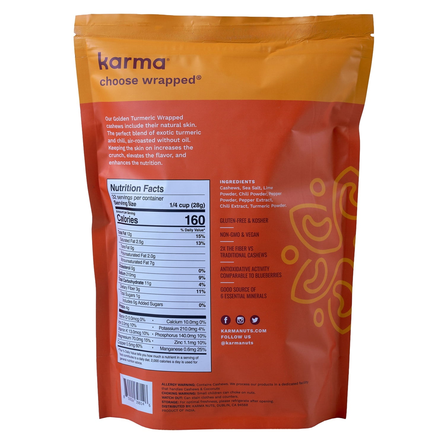 Karma Nuts Golden Turmeric Cashews, 32 Ounce