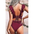 thumbnail image 4 of 4 Traje de baño de una pieza con cuello en V para mujer Traje de baño con cordones y volantes, 4 of 4