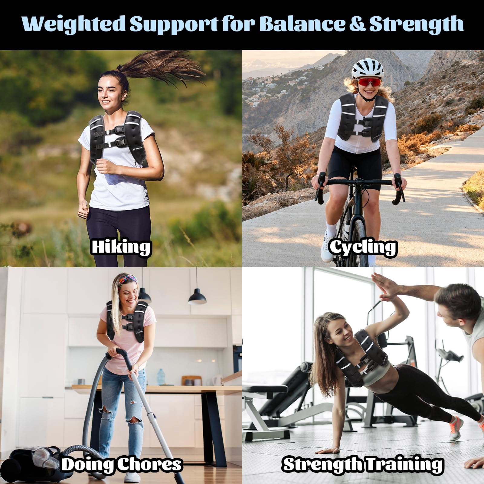 Black 10 lb Weighted Vest for Workout Running Walking