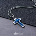 thumbnail image 3 of 555Jewelry Stainless Steel Cross Necklace for Men, Grooved Half Dome Shape Matte Cross & Polished Border Religious Crucifix Cross Pendant for Men & Women, Silver/Blue, 16 Inches Box Chain, 3 of 7