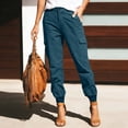 thumbnail image 4 of Heisall Women's Twill High Elastic Pants Button Ankle Cinching Capris Sweatpant Plain Multi-Pocket Casual Jogger for Summer, 4 of 7