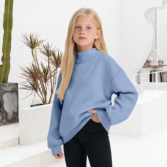 UACY Sweatshirts for Girl Loose Mock Neck Sweatshirt Y2k Fall Turtleneck Hoodie Puppy Long Sleeve Pullover Tops (Sky Blue, 5-6 Years)