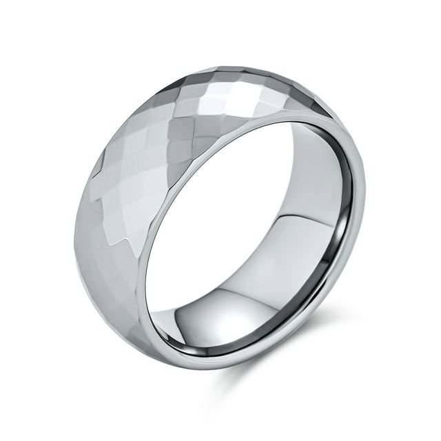 Couples Multi Faceted Prism Cut Titanium Wedding Band Rings for Men for Women Silver Tone Comfort Fit 8MM