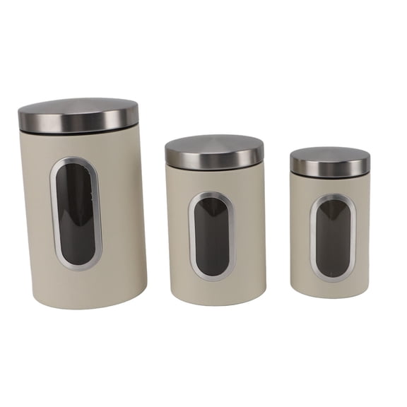 BIMZUC 3-Piece Airtight Kitchen Canisters Set with Clear Window – Coffee, Tea & Sugar Storage Containers – Stackable, Space‑Saving, Rustproof Lids