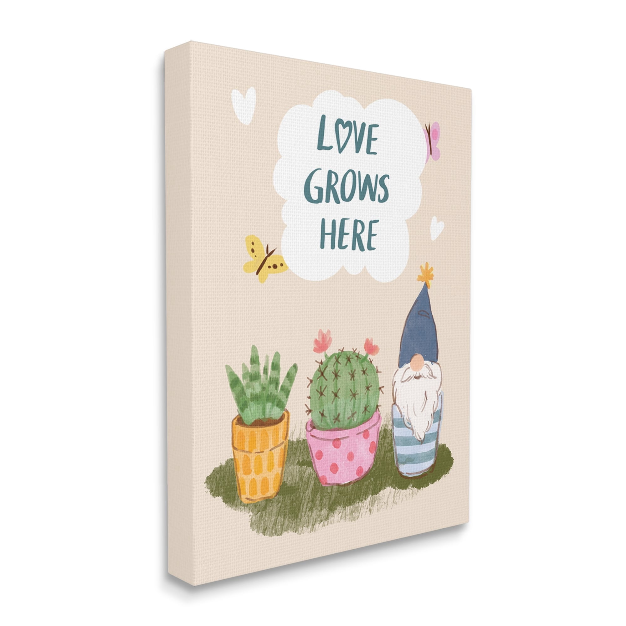 Stupell Industries Love Grows Here Phrase Succulents Butterflies Garden Gnome Canvas Wall Art, 24 x 30, Design by Be Ni La