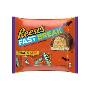 REESE'S, FAST BREAK Milk Chocolate, Peanut Butter and Nougat Snack Size Candy Bars, Halloween, 10.1 oz, Bag