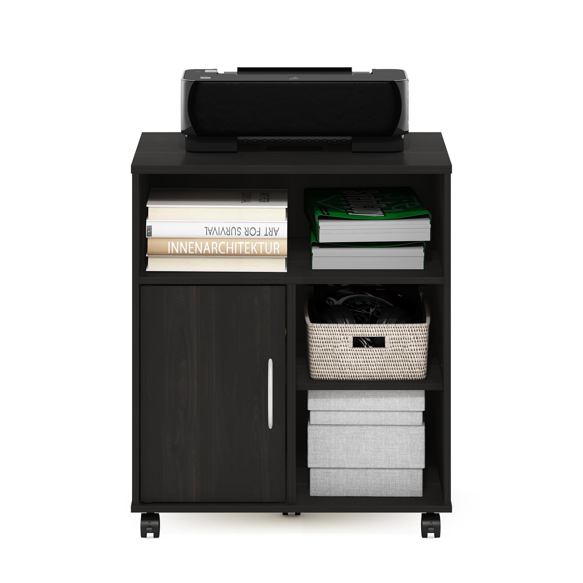 Furinno Econ Home Office Under Desk Printer Holder with Wheels, Espresso