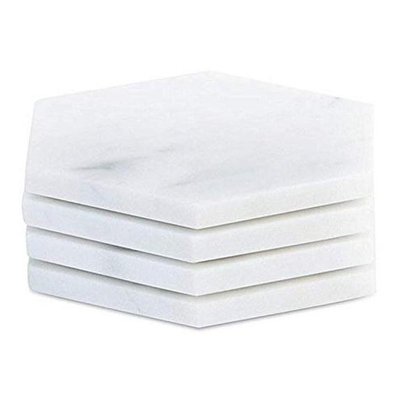 Hexagon White Marble Coasters Italian White Carrara (Set of 4)