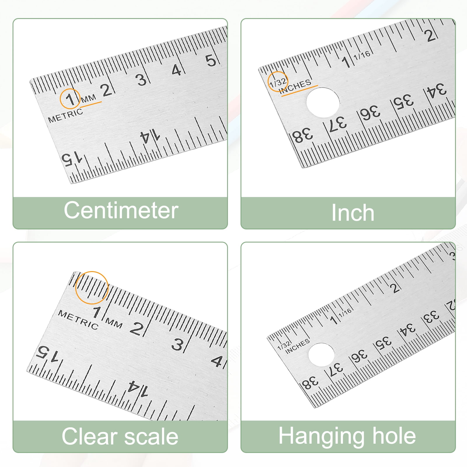Stainless Steel Ruler Cork Backed, 10Pcs 15 Inch Straight Edge Ruler Non-Slip Cork Backing with Inch and Centimeter Scale for Office Engineering Drawing