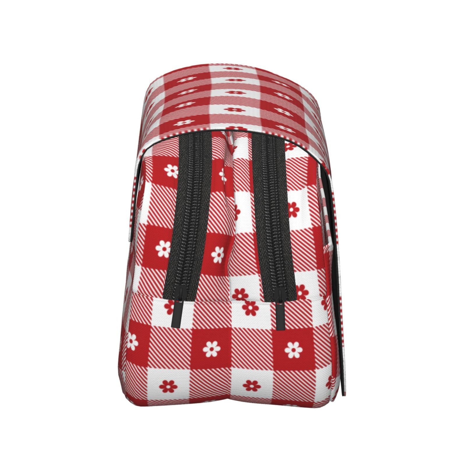Rateoe Red Plaid Daisy Pattern Double Clamshell Pen Case, Storage Organizer with Two Zipper Compartments– Holds Up to 50 Pencils & Pens