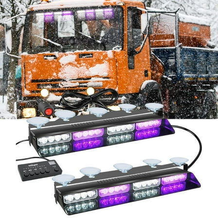 Nilight 32LED Purple White Emergency Dash Strobe Lights with Controller Suction Cups Warning Hazard Interior Front/Rear Windshield Deck Split Light Bar for Truck Construction Vehicle