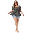 thumbnail image 3 of DARING DIVA Women's Plus Sweetheart Neck  Floral Blouse with Ruffle Hem 2X Black, 3 of 6