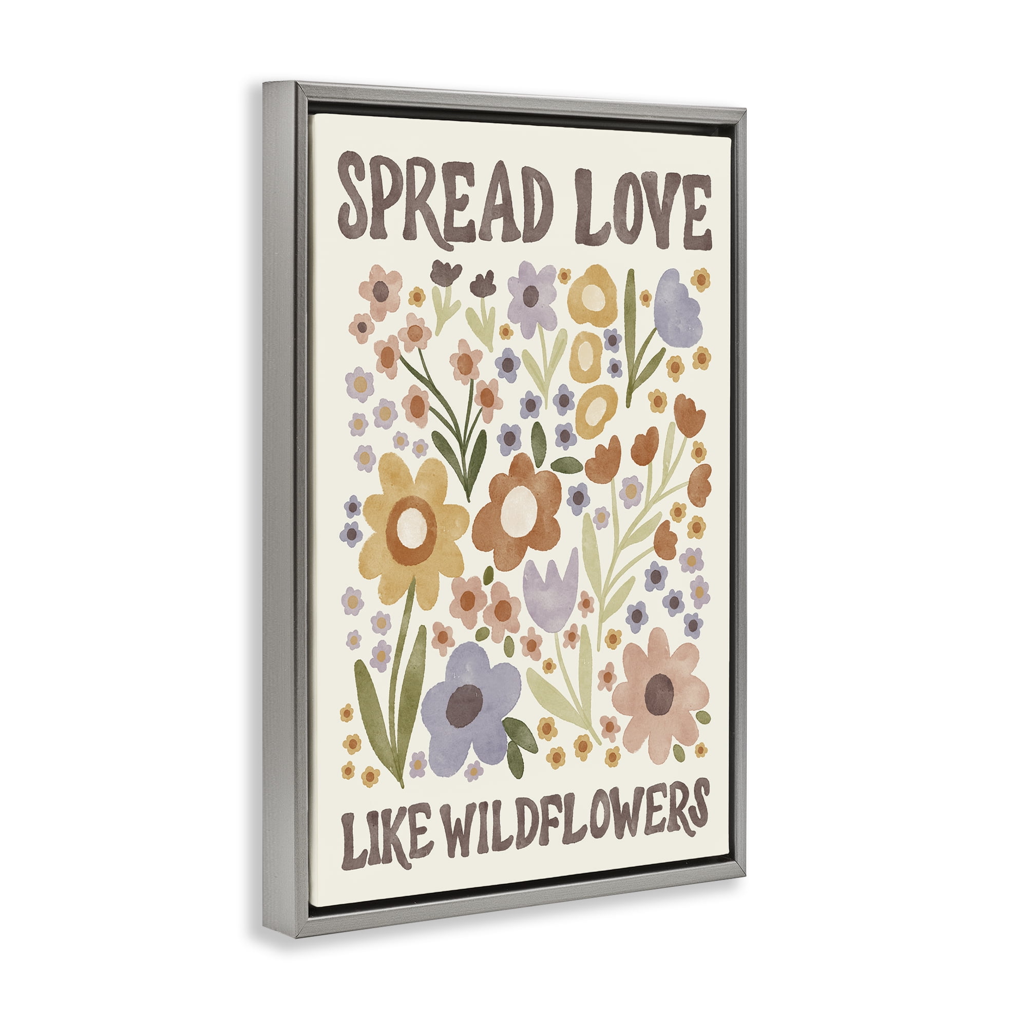 Stupell Industries Spread Love Like Wildflowers Plants & Flowers Painting Gray Floater Framed Canvas Art Print Wall Art, 17 x 25