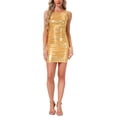 thumbnail image 1 of Vestido sin mangas arrugado INSPIRE CHIC para mujeres, vestido de fiesta mini bodycon de cuello redondo metálico M dorado, 1 of 5