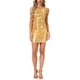 thumbnail image 1 of Vestido sin mangas con fruncidos INSPIRE CHIC para mujeres, vestido de fiesta mini ajustado de cuello redondo metálico XS dorado, 1 of 5