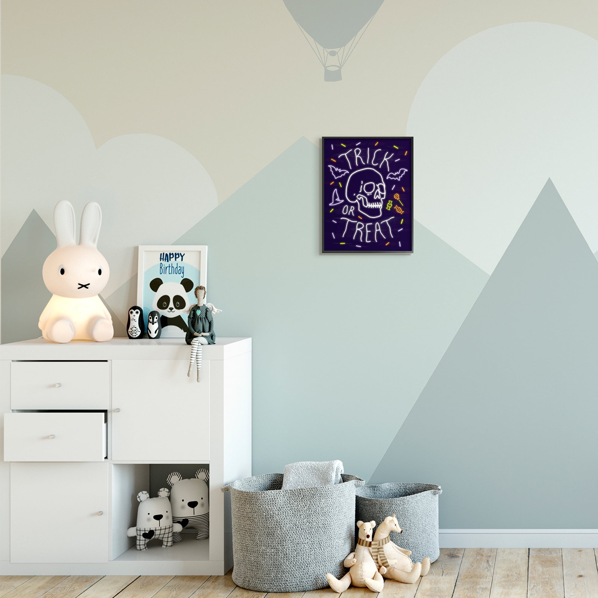 Stupell Industries Trick or Treat Halloween Phrase Spooky Skeleton Black Framed, 11 x 14, Design by Victoria Barnes