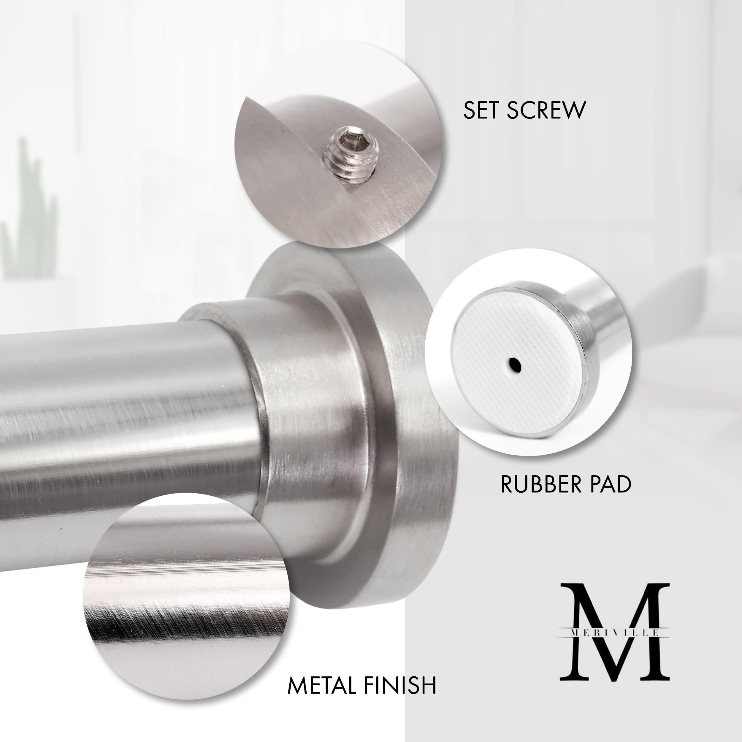 Meriville 1-inch Diameter Metal Tension Rod, Adjustable 16-24, Satin Nickel