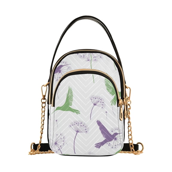 FORMRS Crossbody Bag for Women Quilted Travel Shoulder Cell Phone Purse with Chain Strap Handbag, Purple Birds