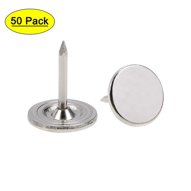 Uxcell 0.43''x0.51'' Clavos de Tapicería Tacos de Cabeza Plana Clavos para Muebles Pines Hierro Tono Plateado 50Pcs