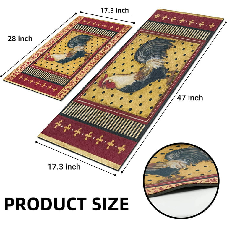 Rooster Kitchen Rugs Farmhouse Style Kitchen Mats for Floor Anti Fatigue  Memory Foam Kitchen Mat Cushioned PVC Leather Kitchen Rug Set, Black