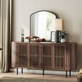 thumbnail image 2 of WAMPAT Sideboard Buffet Cabinet with 4 Fluted Doors, Wooden Accent Storage Cabinet with Curved Design, Credenza for Dining Room, Living Room, Kitchen, Walnut, 2 of 6