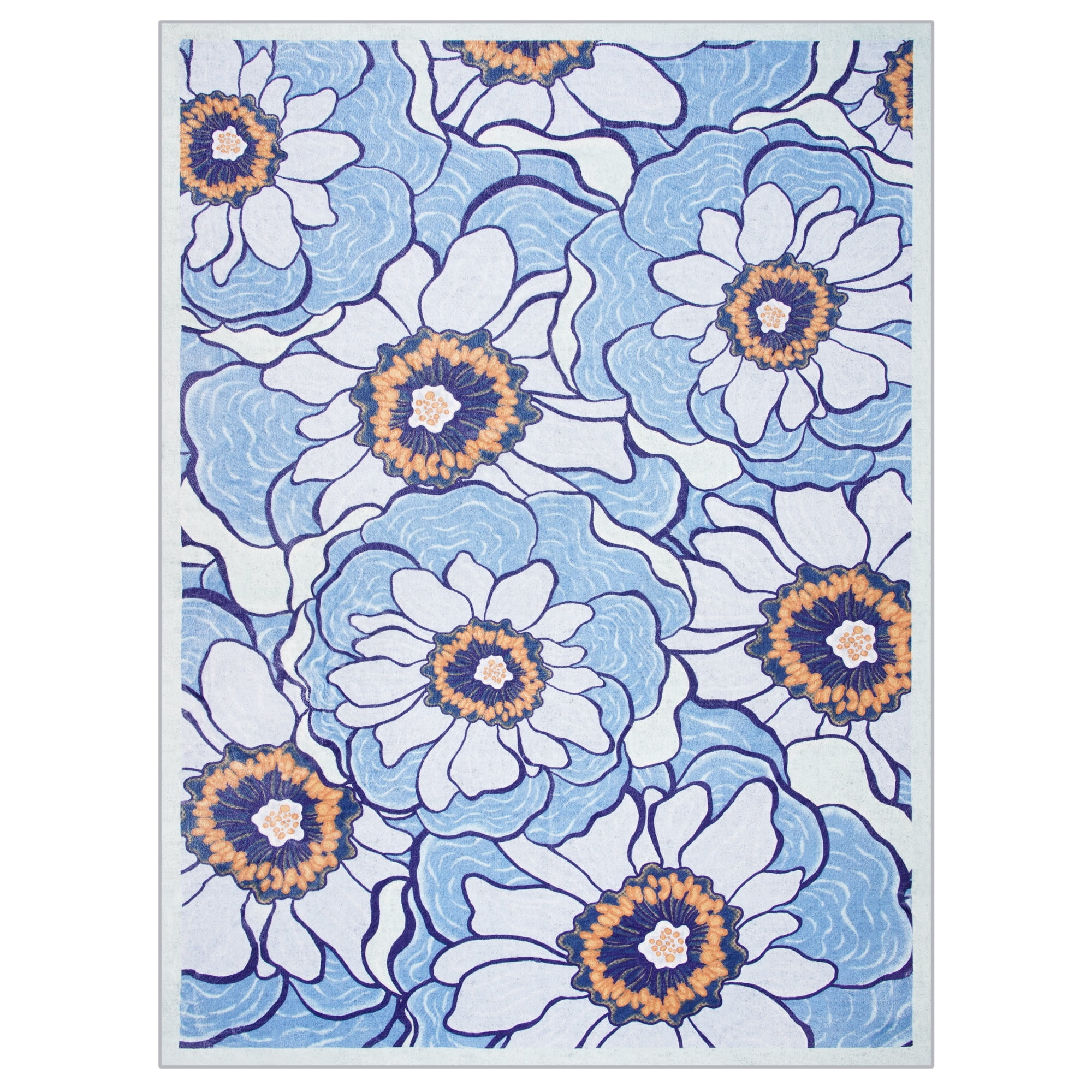 Arogan Flower Area Rug 6x9 for Bedroom, Living Room, Blue