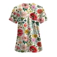 thumbnail image 4 of felwors Print Scrub Tops Women Floral Scrubs V Neck Short Sleeve Stretch Nurse Uniform with Pockets Functional Workwear (Yellow, S), 4 of 5